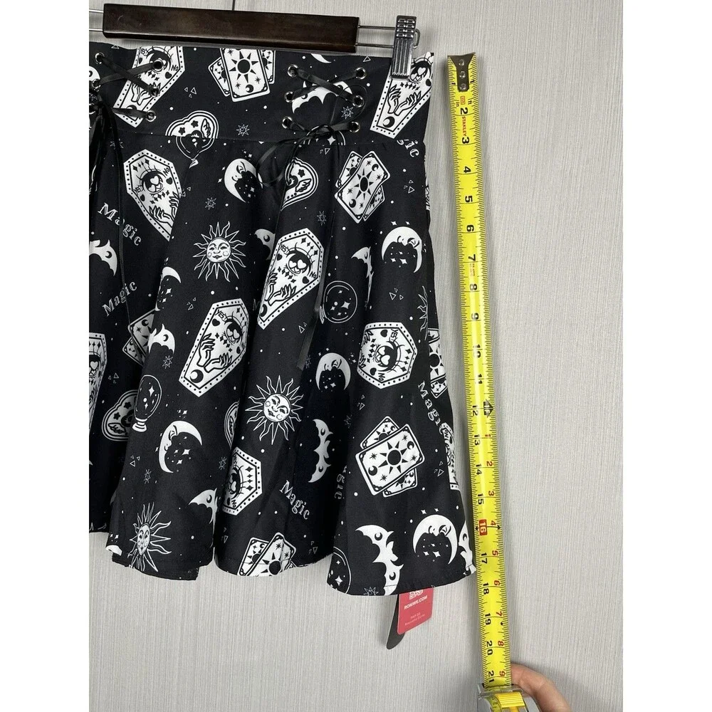 ROMWE Circle Skater Skirt Womens M‎ Black Tarot Print Whimsigoth Witchy